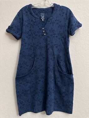 Mantaray Faithful & True Blue Jersey Floral Dress w/ Buttons Womens Size 10